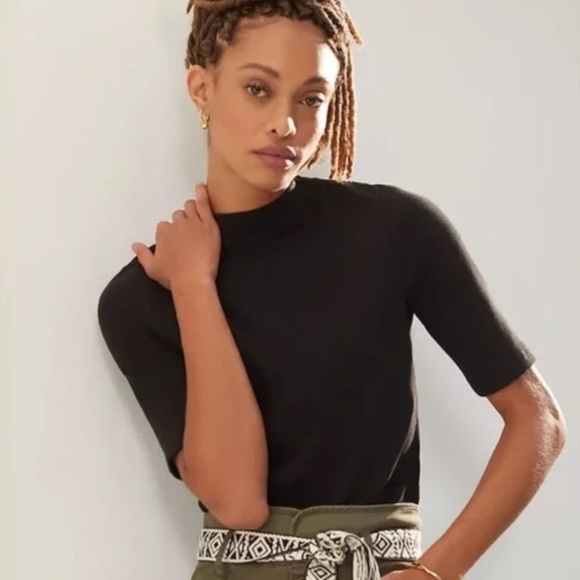 Anthropologie Maeve Mock Neck Ribbed Short Sleeve Top - size L NWOT - Picture 3 of 4